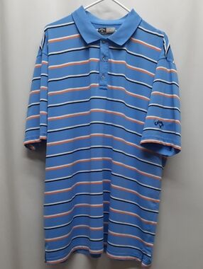 Callaway Golf Shirt XXL Blue Orange Striped Opti Dri Performance Polo Men's 2XL